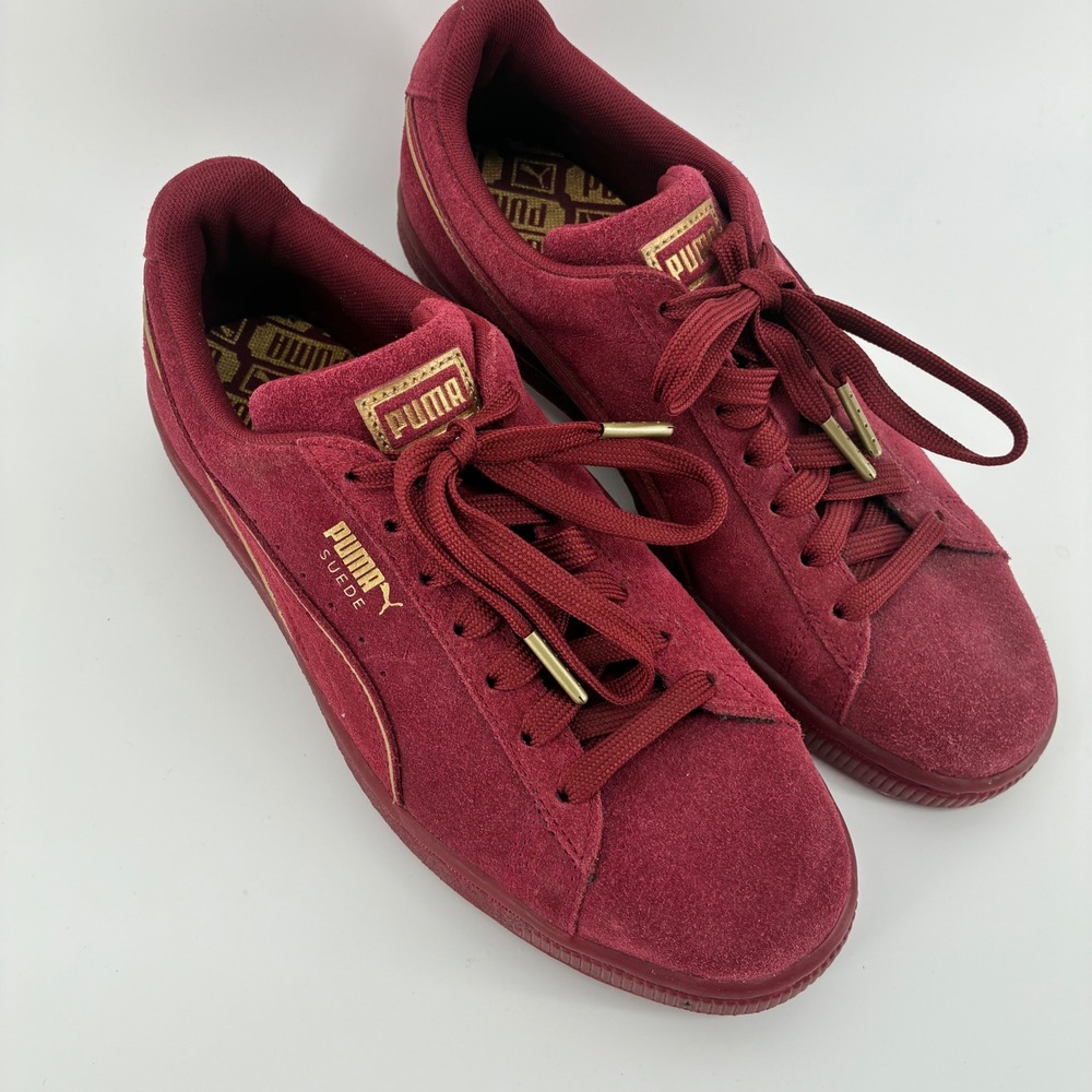 Puma Suede Classic Burgundy Gold Sneakers 366096 03 Women 6.5 Low Top Shoes NWOT